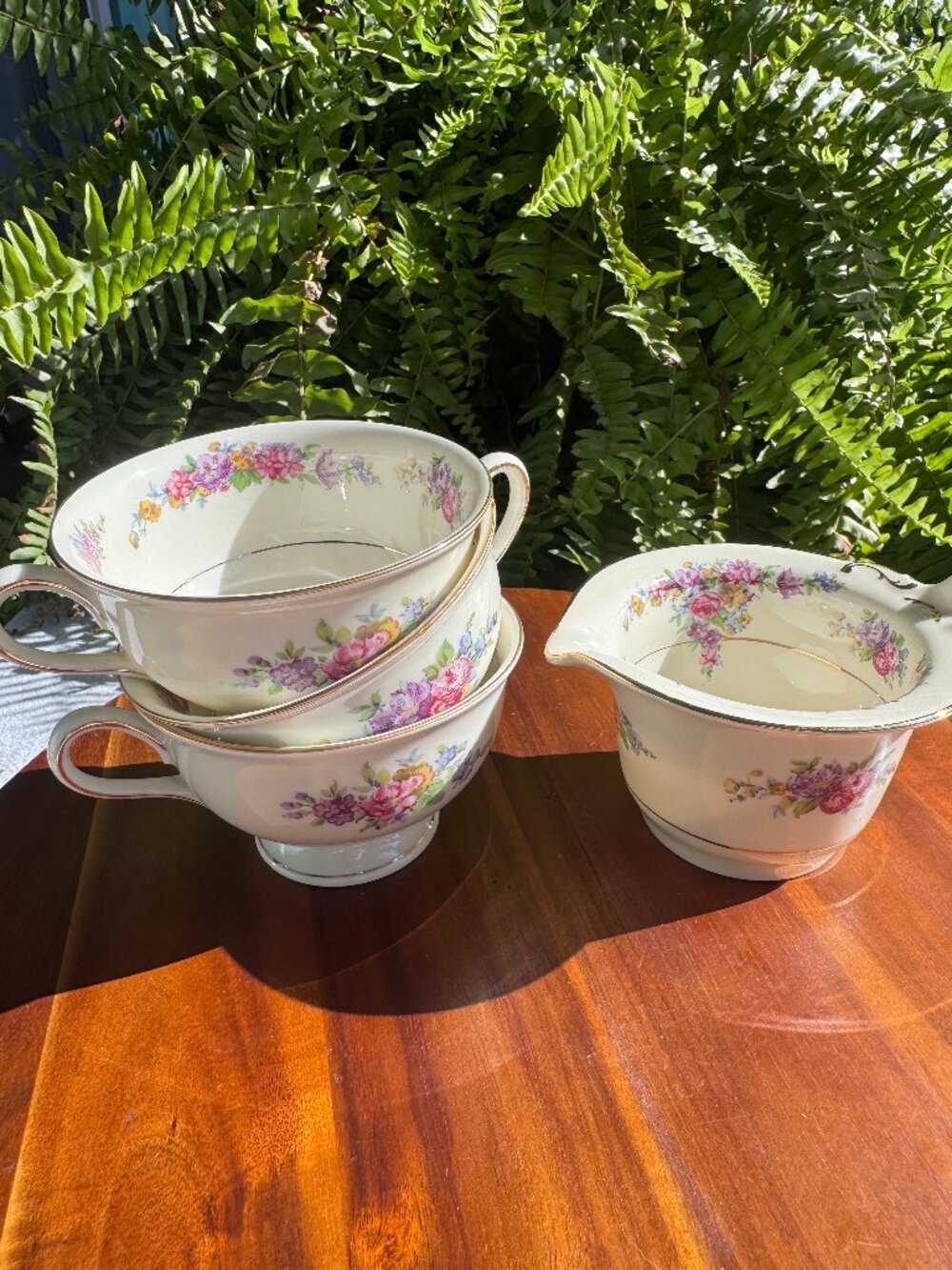 Vintage KPM Royal Ivory Tea Cups & Creamer Set - Floral Gilt Trim